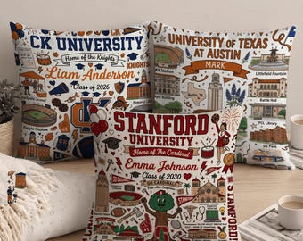 Almohada universitaria personalizada, decoración personalizada para dormitorio universitario, decoración de cama con el espíritu de la universidad, regalo de graduación para exalumnos, regalo de graduación 2026