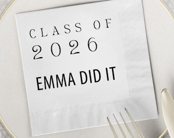 Servilletas de graduación personalizadas / Clase de 2026 / Nombre o escuela personalizados / Decoración para fiestas de graduación