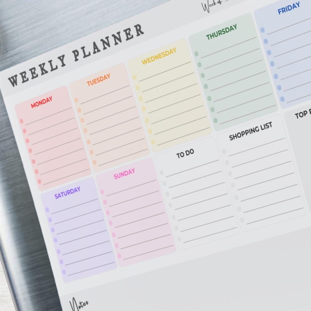 Colorful Weekly Planner Post-it Notes: Rainbow Design, 6x8 To-do List ...