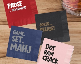 Servilletas de Mahjong, juego de 20 servilletas para bebidas, servilletas divertidas para cócteles de Mahjong, servilletas para fiestas de Mahjong, regalo para anfitriona de noche de juegos, servilletas de aluminio con 4 diseños.