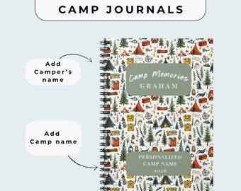 Cuaderno espiral con estampado de campamento / Diario personalizado con renglones