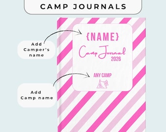 Personalized Camp Journal | Custom Name Notebook | Pink Stripe | Sleepaway Camp Gift | Kids Summer Journal | 5x7 Notebook | Camp Keepsake