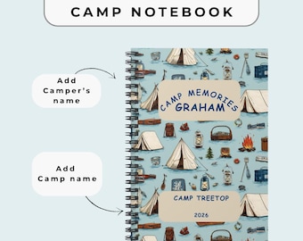 Cuaderno espiral con estampado de campamento / Diario personalizado con renglones