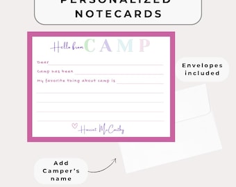 Tarjetas personalizadas para campamento con sugerencias / Paquete de artículos para campamento de verano (sobres incluidos)