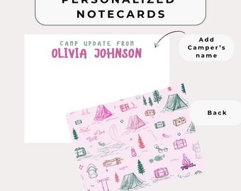Tarjetas personalizadas para campamento con sobres / Paquete de artículos de campamento de verano / Camping rosa