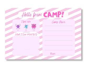Summer Camp Postcards: Fill-in Stationery, Kids Camp Care Package (Set of 20)
