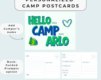 Postales personalizadas para campamentos / Paquete de artículos de campamento de verano / Ecológico
