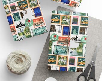 NYC Stamp Collage Wrapping Paper | New York City Gift Wrap