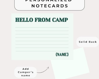 Tarjetas personalizadas para campamento con sobres / Paquete de artículos para campamento de verano / Hola Verde