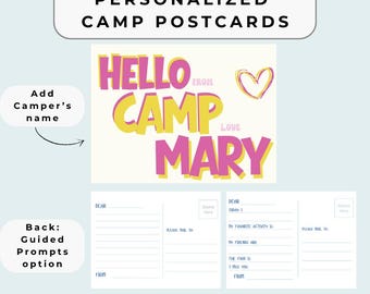 Postales personalizadas para campamento: Paquete de artículos de campamento de verano / Rosa