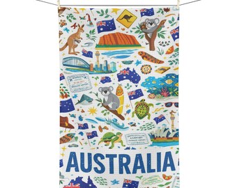 Australien Icons Geschirrtuch | Koala, Känguru, Opernhaus Sydney | Australien-Tag