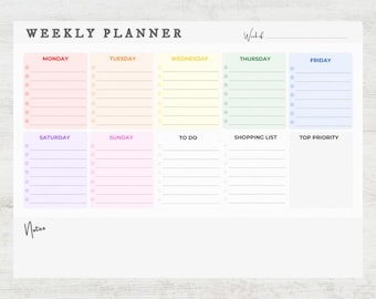 Colorful Weekly Planner Post-it Notes: Rainbow Design, 6x8 To-Do List