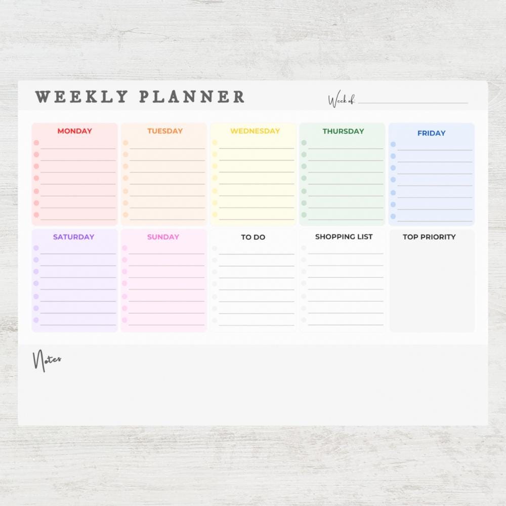 Colorful Weekly Planner Post-it Notes: Rainbow Design, 6x8 To-do List ...