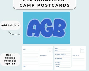 Postales con iniciales personalizadas / Artículos de papelería para campamento / Paquete de artículos para campamento de verano