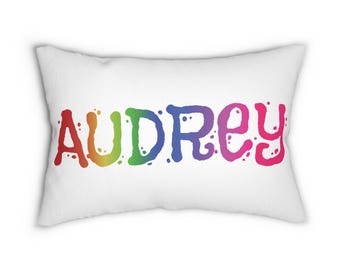 Kids Name Rainbow Lumbar Pillow, Personalized Pillow, Nursery Decor Gift, Children's Bedroom, Party Favor