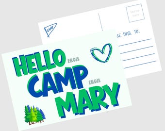 Personalized Camp Postcards: Multiple Color Options, Summer Care Package