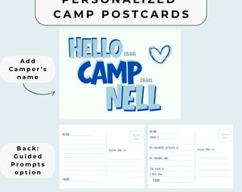 Postales personalizadas para campamento: Paquete de artículos de campamento de verano / Azul