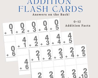 Tarjetas didácticas de suma: Operaciones matemáticas del 0 al 12 (PDF imprimible)