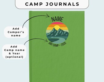 Diario de campamento personalizado / Cuaderno con nombre personalizado / Elige tu color / Regalo para campamento de verano / Diario de verano para niños / Cuaderno rayado de 5x7 pulgadas
