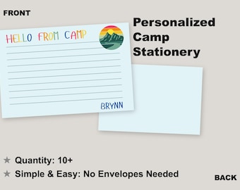 Tarjetas personalizadas para campamento con sobres: múltiples opciones de color, paquete de artículos para campamento de verano.