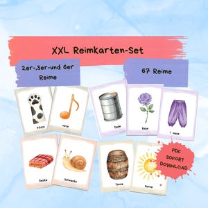 Rijmspel voor kinderen – Leerzaam rijmspel met kaartjes (PDF) – Taalontwikkeling kleuterschool & peuterspeelzaal – Rijmwoorden vinden, 67 rijmparen, Duitse taaltraining