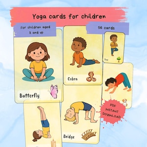 56 Printable Kids Yoga Cards | Yoga Flashcards for Children | Preschool Movement Activities | Classroom Brain Break | Montessori Homeschool