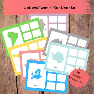 Puzzle game continents & animals picture cards Montessori sorting game worksheet PDF DIY child kindergarten assignment preschool daycare German