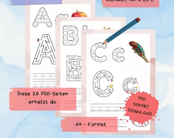 Worksheets Alphabet letters learn to write and color PDF printable template pictures child ABC tracing descendants Montessori