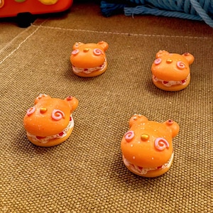 4 pcs Kawaii Bear Cake Burger Cabochons Charms–Cute Miniature Resin Flatback for DIY Crafts, Jewelry, Phone Case, Slime, Decoden Supplies