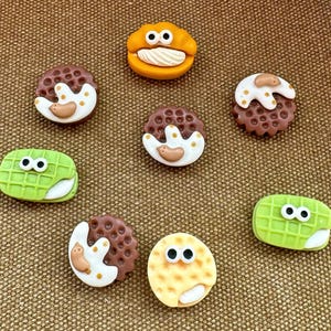 8pcs Cartoon Cookie & Bread Resin  Cabochons Charms – Flat back for DIY Crafts, Fake Food Decoden, Jewelry, Slime, Kawaii Miniature Supplies