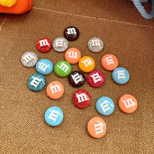 Set of 20 M Bean Candy Cabochons Charms – Miniature Resin Flatback, Cute Chocolate Decoden Pieces for DIY Crafts, Slime, Phone Case, Jewelry