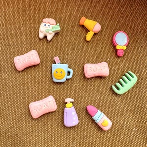 Dijes de resina para baño: Juego de adornos kawaii con base plana para manualidades DIY