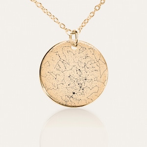 Collier carte des étoiles - Pendentif pièce de monnaie recto-verso - Chaîne forçat - Acier inoxydable, or 18 carats ou plaqué or rose - Cadeau personnalisé par date