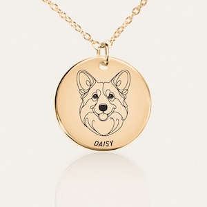 Pembroke Welsh Corgi Necklace - Custom Dog Line Art Pendant - Double-Sided - Personalized Pet Memorial or Gift - Stainless Steel