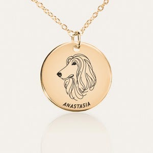 Afghan Hound Necklace - Custom Dog Coin Pendant - Engraved Afghan Hound Jewelry - Personalized Pet Lover Gift - Stainless Steel, Gold Plated
