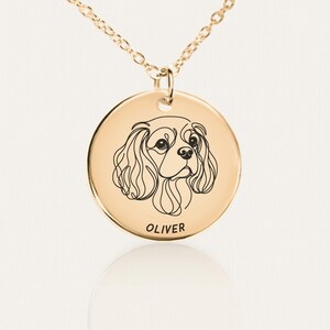 Cavalier King Charles Spaniel Halskette - Benutzerdefinierte Hunde Linie Kunst Anhänger - Doppelseitig - Personalisiertes Haustierdenken oder -geschenk - Edelstahl