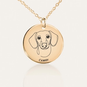 Dachshund Necklace - Custom Dog Line Art Pendant - Double-Sided - Personalized Pet Memorial or Gift - Stainless Steel, 18K Gold Plated