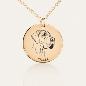 Great Dane Necklace - Custom Dog Line Art Pendant - Double-Sided - Personalized Pet Memorial or Gift - Stainless Steel, 18K Gold Plated