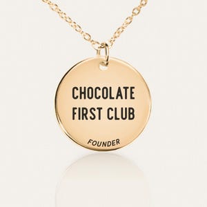 Collar "Primer Club de Chocolate" - Regalo divertido para los amantes del chocolate - Colgante personalizado de doble cara - Acero inoxidable, chapado en oro de 18 quilates