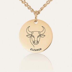 Zodiac Sign Necklace - Custom Coin Pendant on Cuban Chain - Stainless Steel, 18K Gold Plated - Personalized Astrological Jewelry Gift