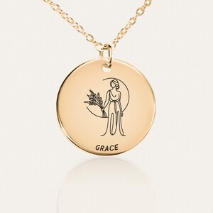 Colar com o signo de Virgem - Pingente personalizado de dupla face - Aço inoxidável, banhado a ouro 18K - Presente personalizado para signos de terra que amam detalhes
