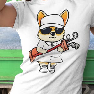 Cool Corgi T-Shirt - Funny Cartoon Dog Tee for Golf Lovers, Him, Her, Dog Sitters - Gift for Golf Team