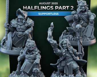 Halblinge Teil 2 (4 Varianten) - 32 mm Mensur - Ultrafeine 0.06 mm Detailarbeit - Schweizer Herstellung - Unbemalt - Arbiter Miniatures