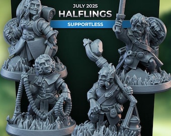 Halblinge Teil 1 (4 Varianten) - 32 mm Menage - Ultrafeine 0.06 mm Detailarbeit - Schweizer Herstellung - Unbemalt - Arbiter Miniatures