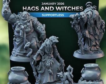 Hexen und Hexen (5 Varianten) - 32 mm Mensur - Ultrafeine 0.06 mm Detailzeichnung - Schweizer Herstellung - Unbemalt - Arbiter Miniatures