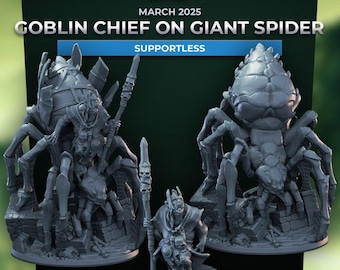 Goblin Häuptling auf Riesenspinne (3 Varianten) - 32 mm Mensur - Ultrafeine 0.06 mm Detailarbeit - Schweizer Herstellung - Unbemalt - Arbiter Miniatures