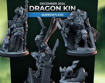 Dragon Kin (4 Varianten) - 32 mm Mensur - Ultrafeine 0.06 mm Detailarbeit - Schweizer Herstellung - Unbemalt - Arbiter Miniatures
