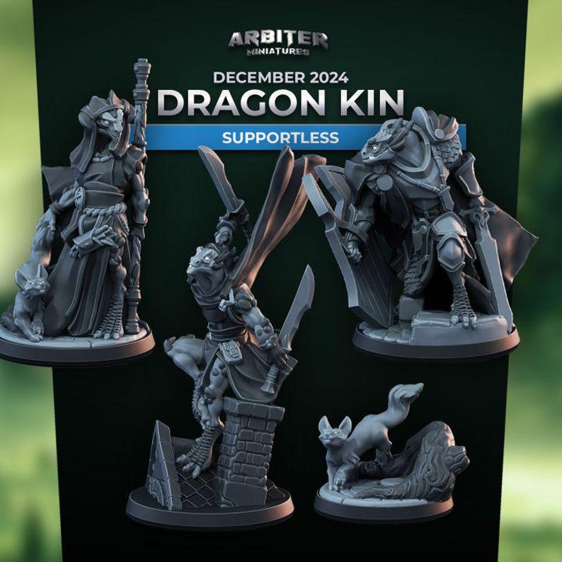 Dragon Kin Female Druid + Fox Companion – 32mm Fantasy Miniature (2 ...