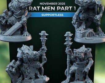 Rat Men Part 1 (4 Varianten) - 32 mm Mensur - Ultrafeine 0.06 mm Detailarbeit - Schweizer Herstellung - Unbemalt - Arbiter Miniatures