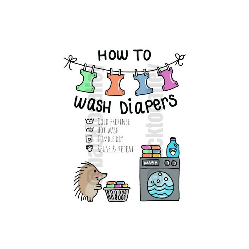 How to Wash Cloth Diapers | Laundry Room Printable | Hedgehog | 8.5" X ...